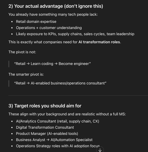 AI advising a mid-career manager to pivot into AI consulting